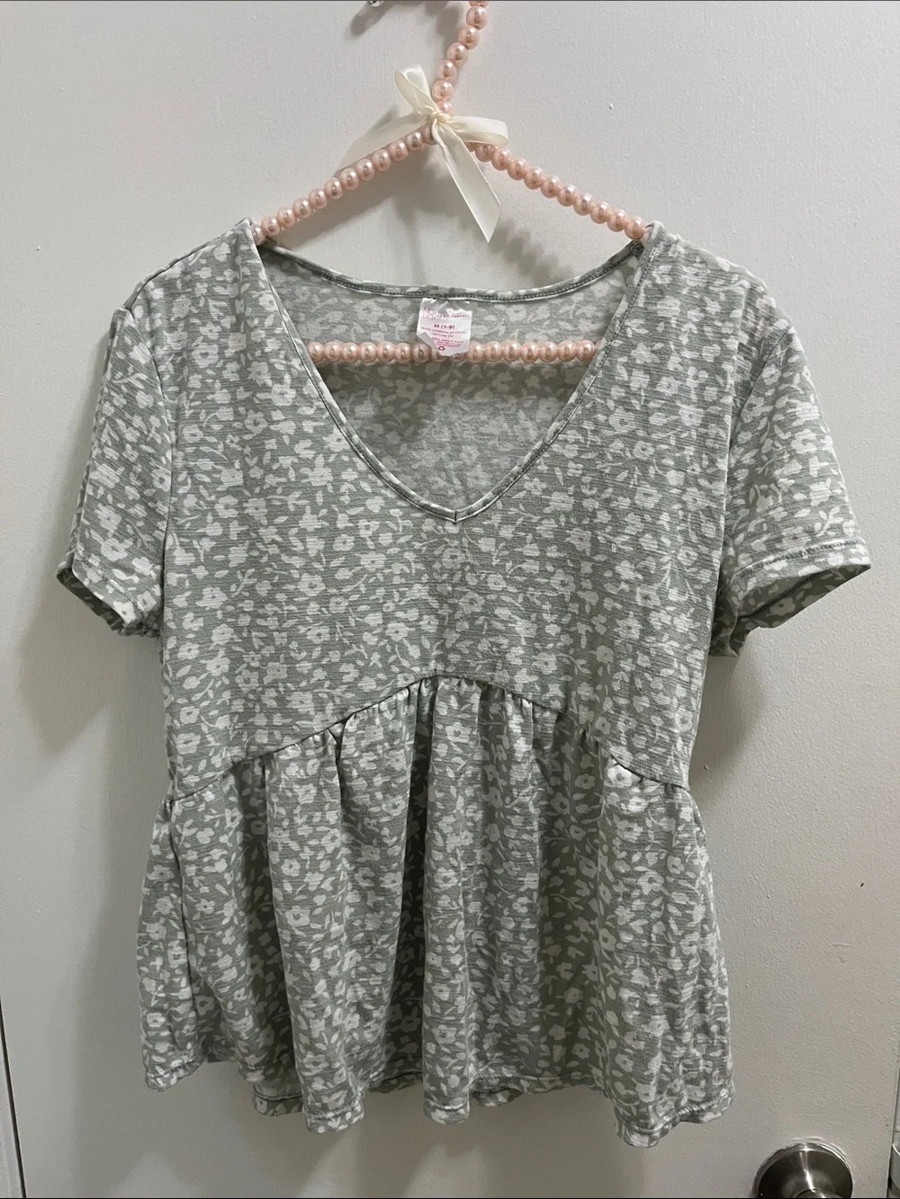 Sage Green Floral Printed Peplum V-Neck Top